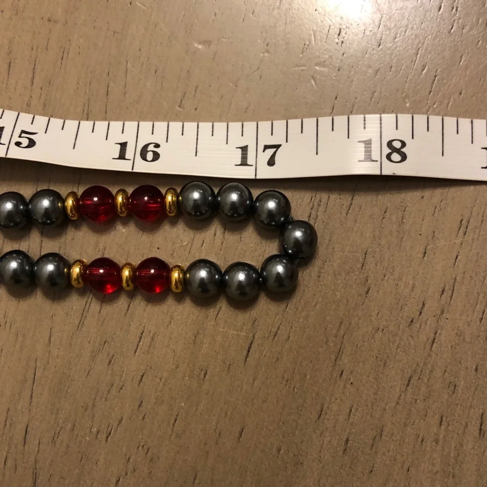 Vintage Red Gold and Metallic Gunmetal Silver Beaded Necklace